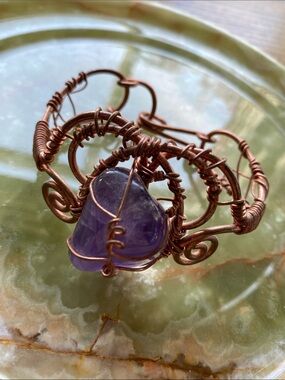 Handmade Copper Wire Wrapped Amethyst Cuff Bracelet